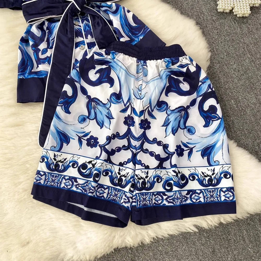 Retro Blue And White Porcelain 2 Piece Set Women Dolce