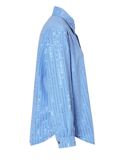 Blue Sequins Striped shirt