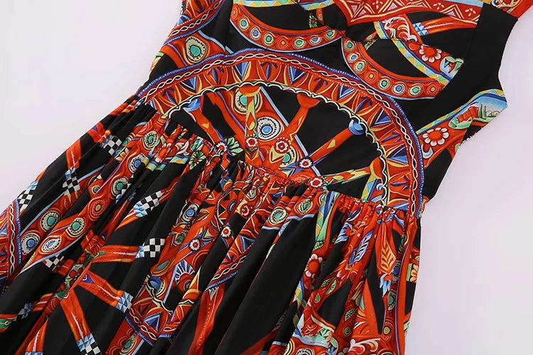 Seifrmann Casual printed cotton suspender dress square neck sleeveless waist long dress 026 autumn women's new style - Shellss