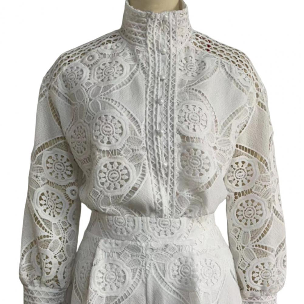 Elegant Lace Embroidered Blouse & Wide-Leg Shorts Set - Shellss