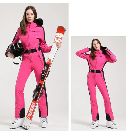 Women Slim Fit Skiing Suit Female Warm Snowboard Windproof Overalls Outdoor Waterproof Ski Jumpsuit Winter New One-Piece Clothes