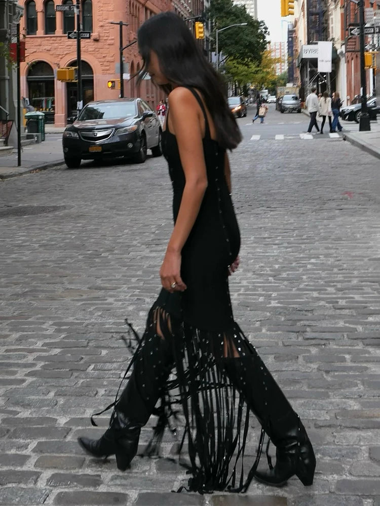 VC Black Diamond Tassel Spaghetti Straps L