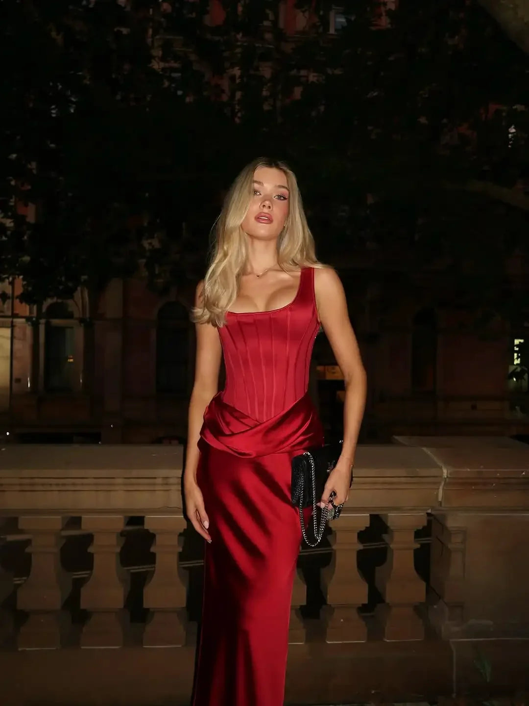 Women Satin Fishbone Corset Dress Elegant Sleeveless Off Shoulder Patchwork Slim Maxi Sling Vestidos Lady Fashion Party Gowns - Shellss