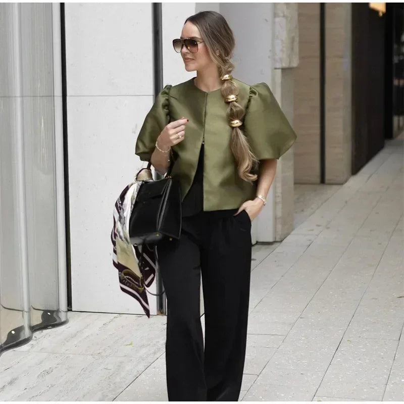 Elegant Button Puff Sleeve Top