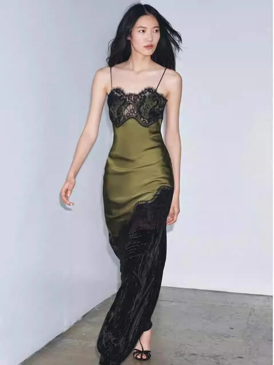 Silk Satin Asymmetrical Green Zara