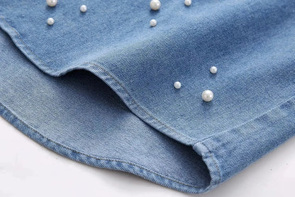 Pearl Denim Shirt Top Woman