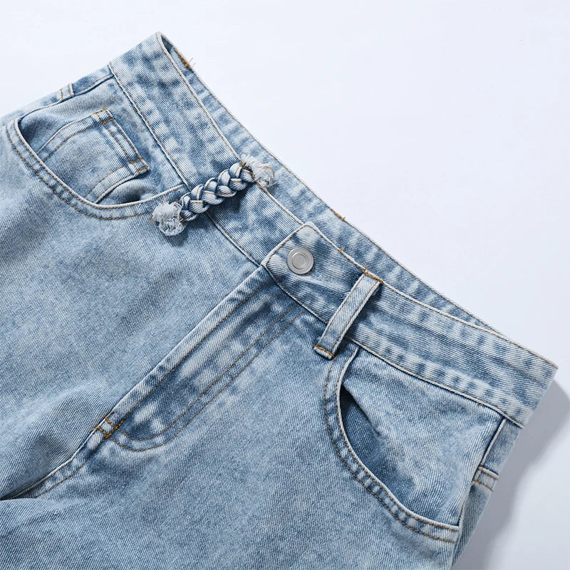 Fashion Side Hollow Out Jeans Women's High Waist Straight Leg Denim Pants 2026 Summer New Lady Trendy Casual Streetwear