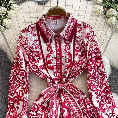 Spring Retro Blue White Red Dolce Dress