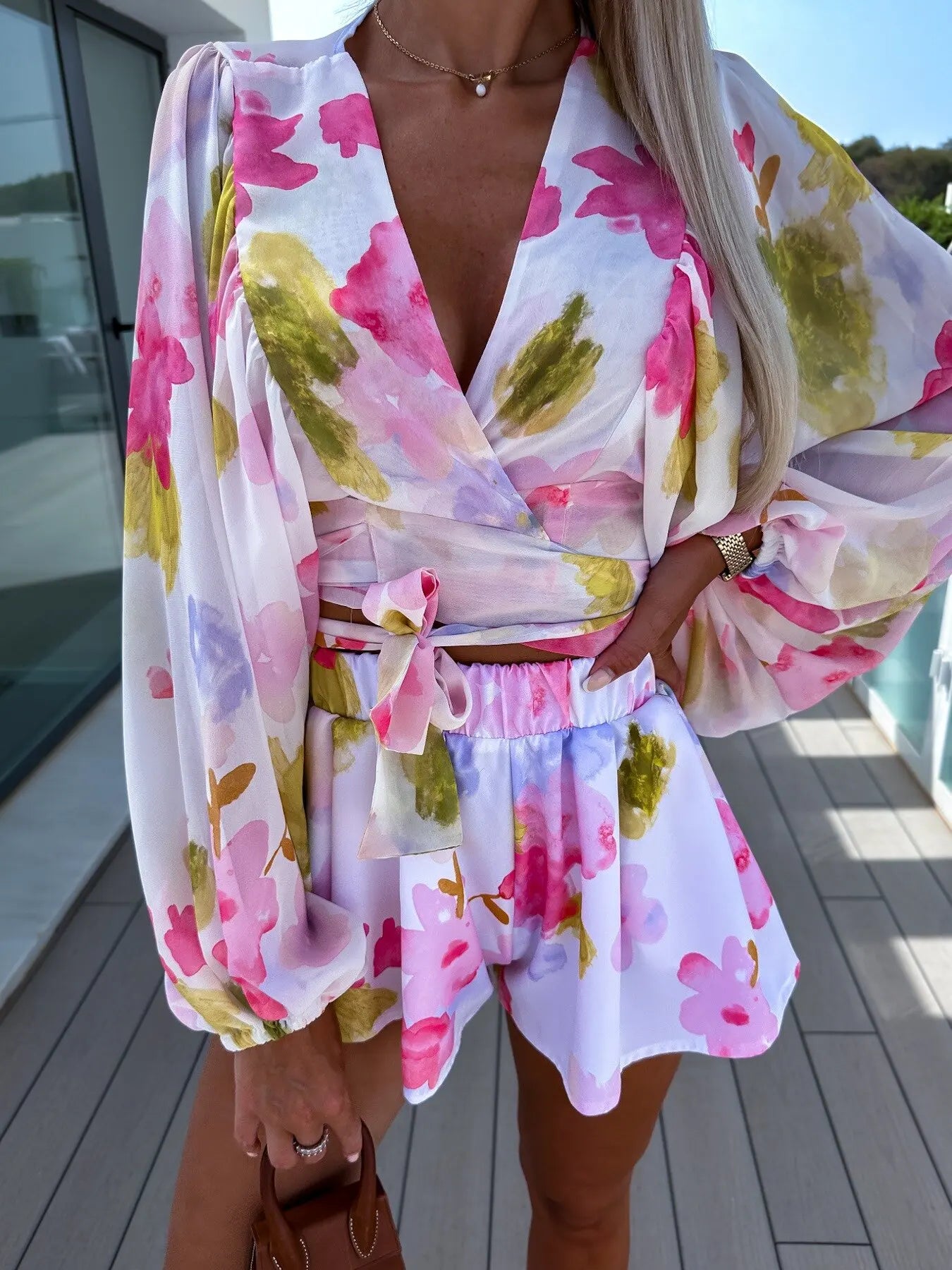 Summer Chic Printed V-Neck Shorts Set