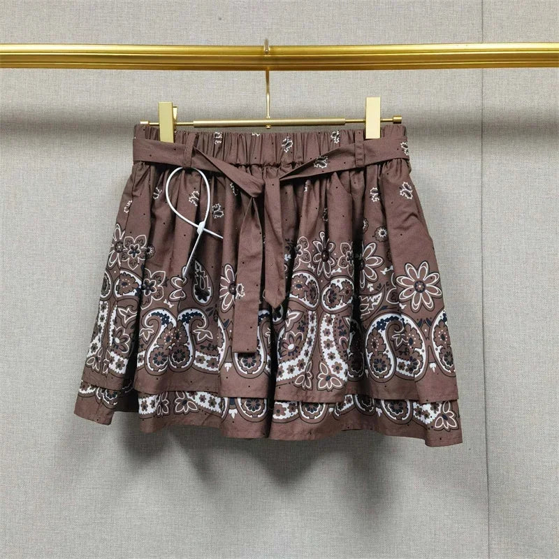 100% Cotton Women Single Breasted Vintage Print Shirt Tops + Lace-Up Shorts Summer - Shellss