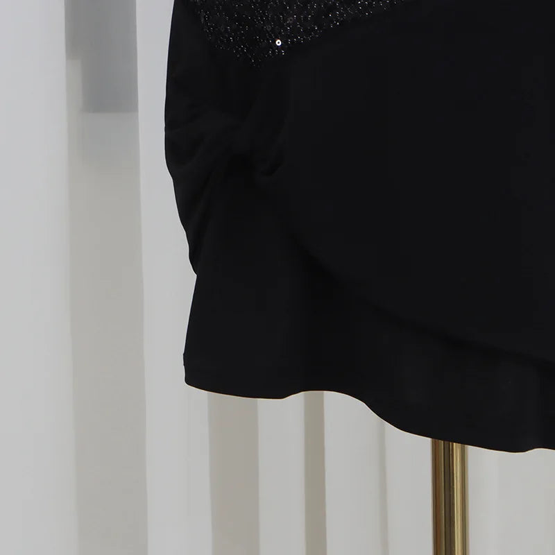 Women Sexy Spicy Girl Party Mini Dress Crew Neck Sleeveless Sequin Patchwork Twisted Knot Bodycon Short Dress Nightclub Banquet