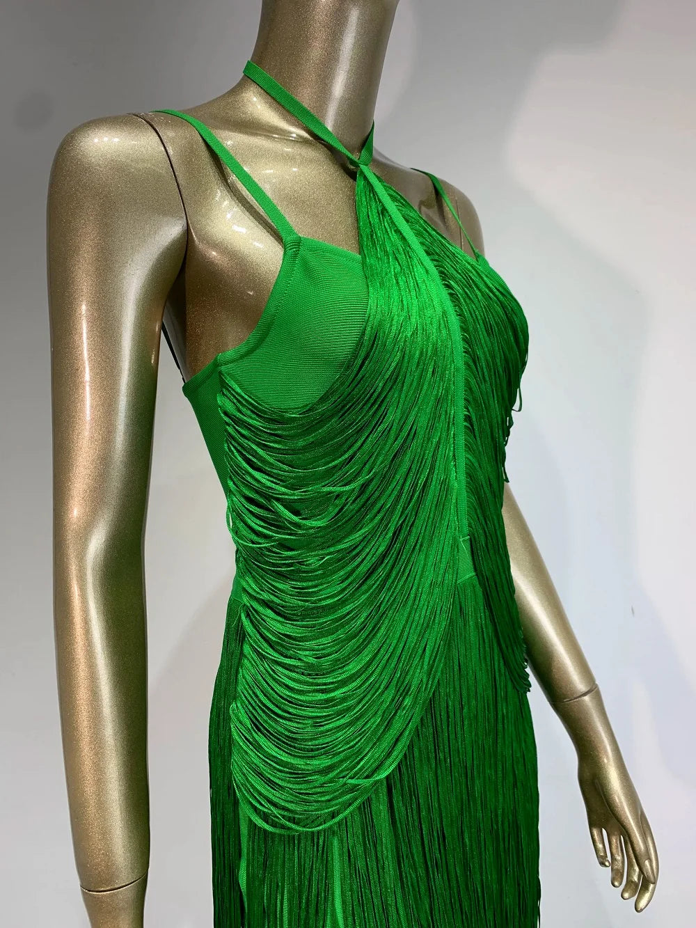 Celebrity Sexy Tassel Green Dress