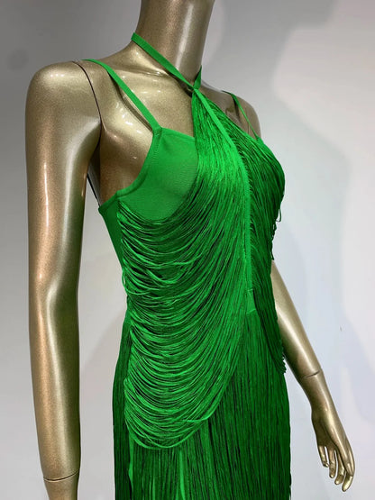 Celebrity Sexy Tassel Green Dress
