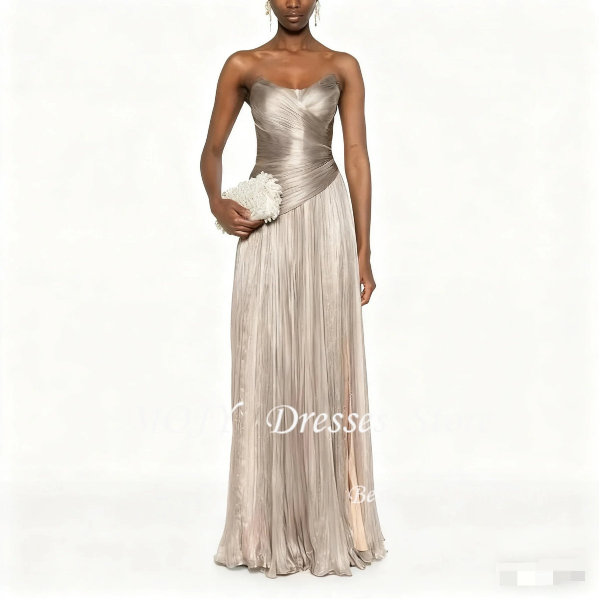 Mojy Customized Draped and Pleats Special Occasion Gowns Sweep Train Strapless Homecoming Dress Sleeveless Zipper Back