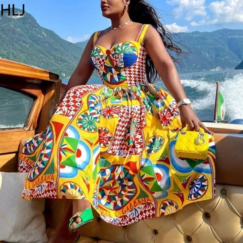 Multicolor Dolce Print Yellow Long Dress