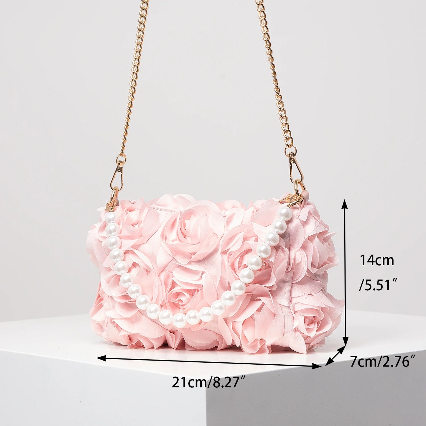 Elegant rose Flower dinner bag, Faux pearl handbag