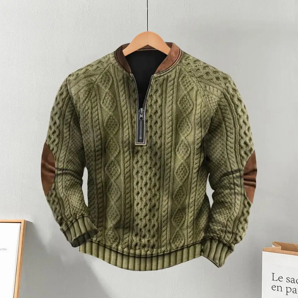 Long Sleeve Men Top Men's Rhombus Texture Patchwork