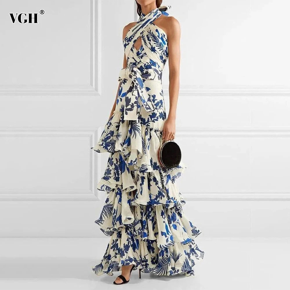 Floral Halter Hollow Out layered dress