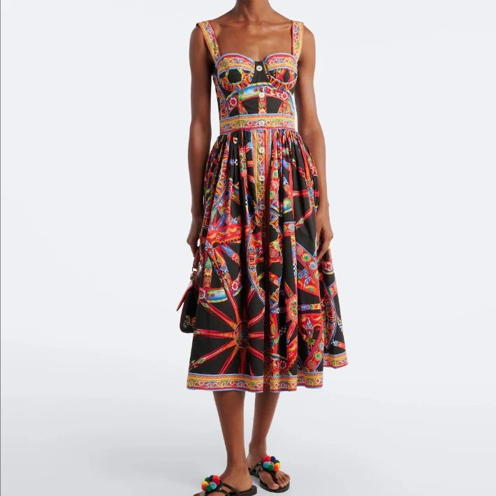 Dolce Latest Carretto-print Maxi Dress in Cotton Poplin