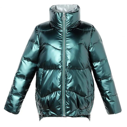 Jacket Bright Surface Winter Women Stand Collar Puffer