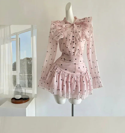 Peach Polka Dot Print Pink French Style