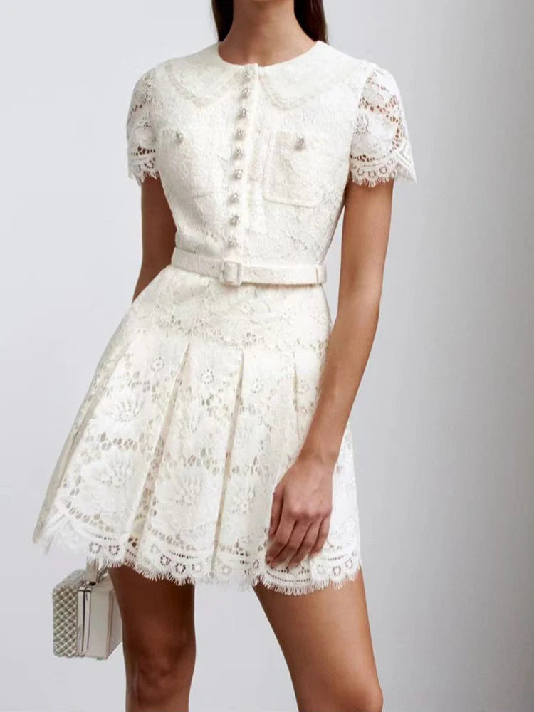 High Quality Slim Short Sleeve Robe With Belt Ladies