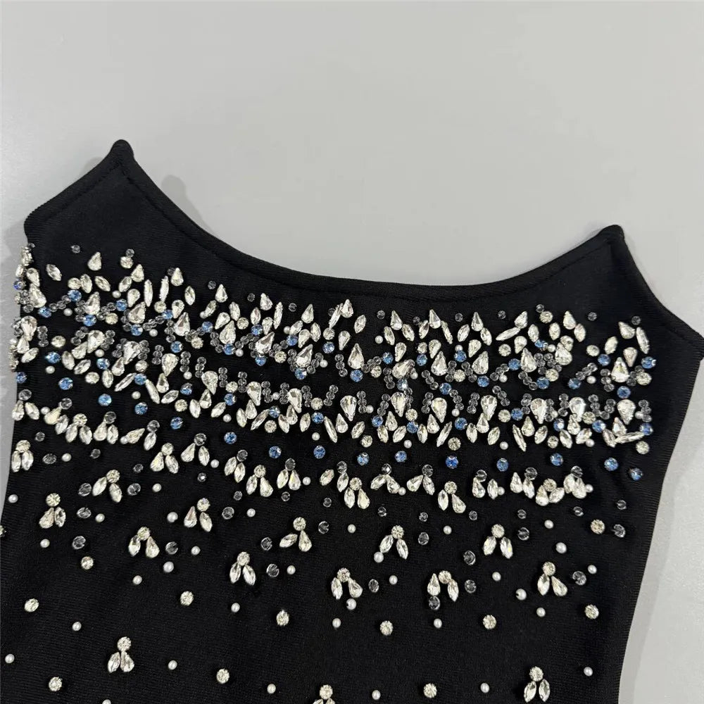 Elegant Diamond Crystal Beading Bandage Dress Sexy Strapless Evening Party Women Mini Dresses
