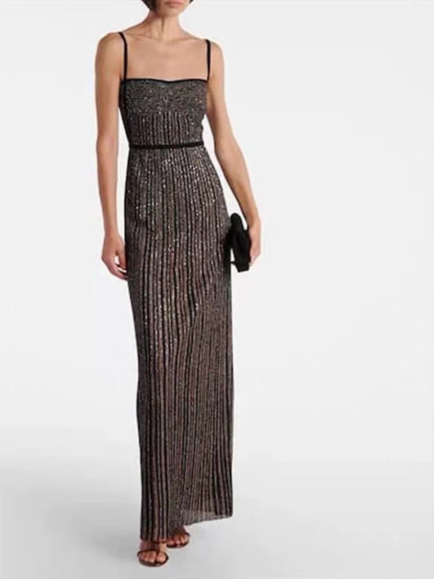 High-End Version Bright Thread Beach Style Long Dress Fashionable Strapless Sleeveless Backless Dress Elegant Holiday Wear