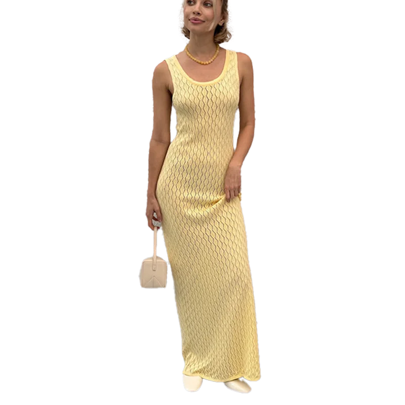 Long Knit Yellow Dress