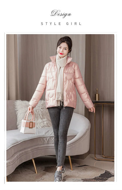 Women's Short Solid color Sustans Down Padded Jacket Women's Slim Fit And Fashion Padded Jacket Solid Color Winter Parka Pink