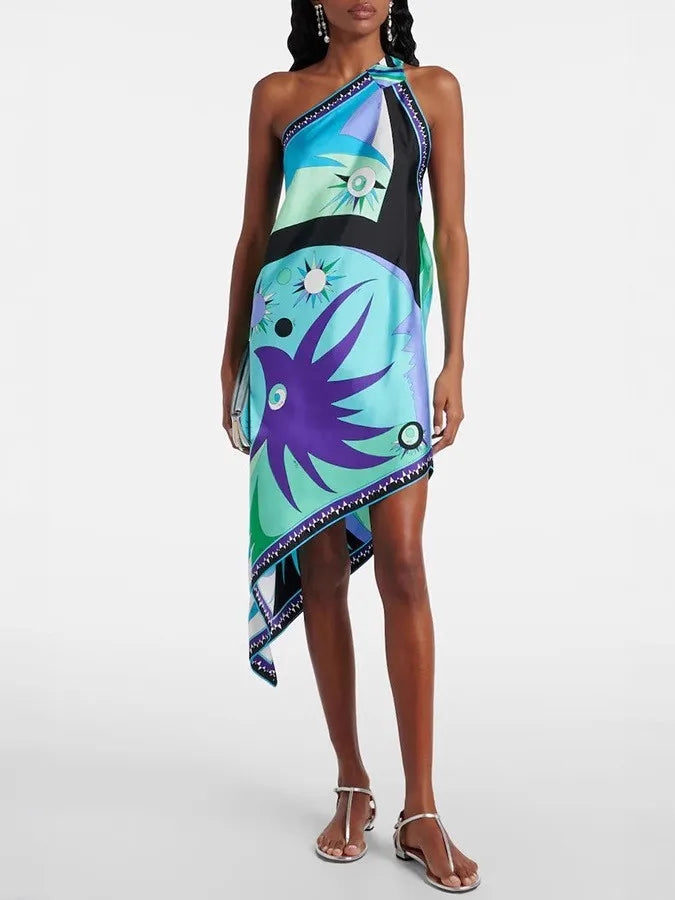 Asymmetrical Pucci 1 Shoulder Dress