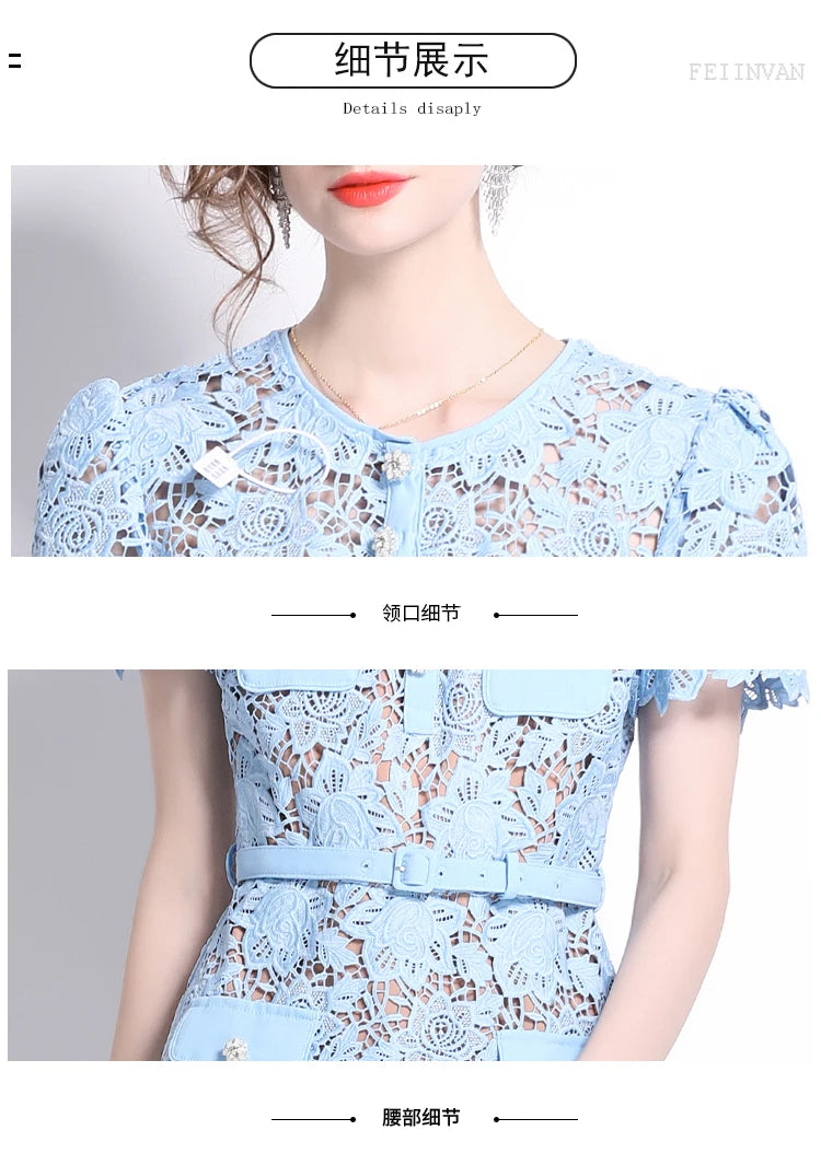 Summer Blue Floral Lace Mini dress