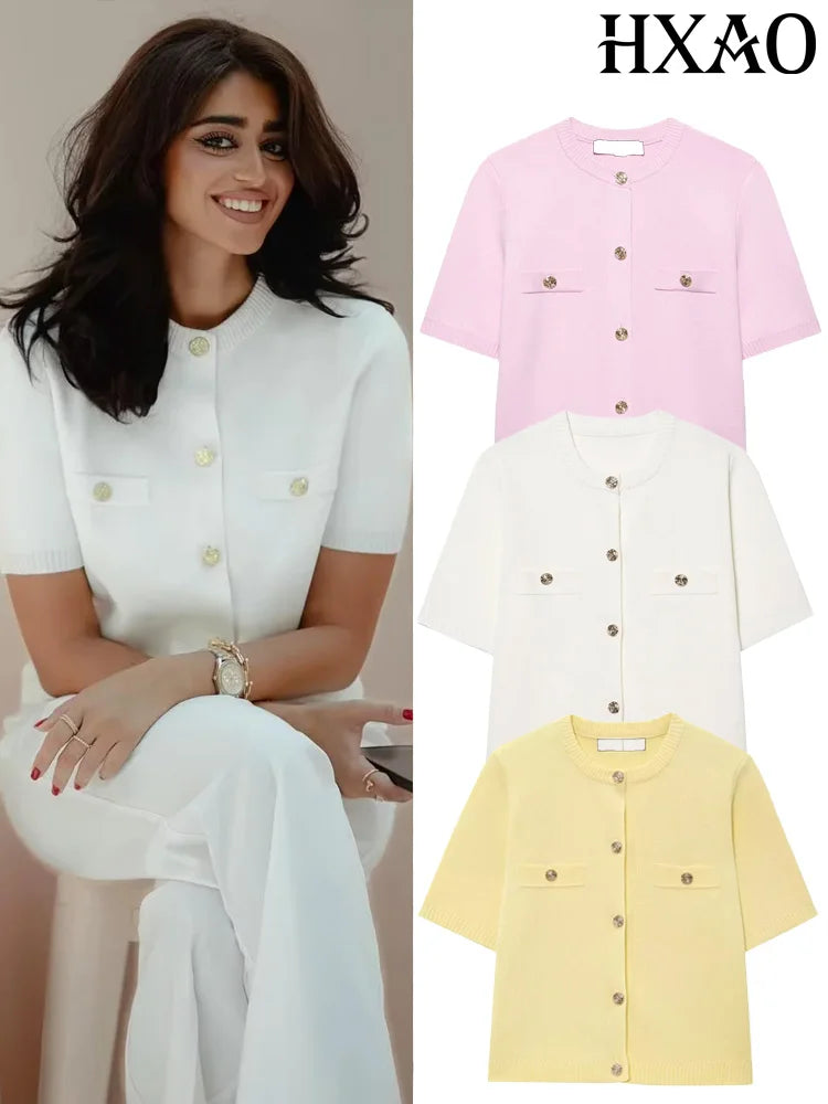 Knitwear Button Ladies Short Sleeve