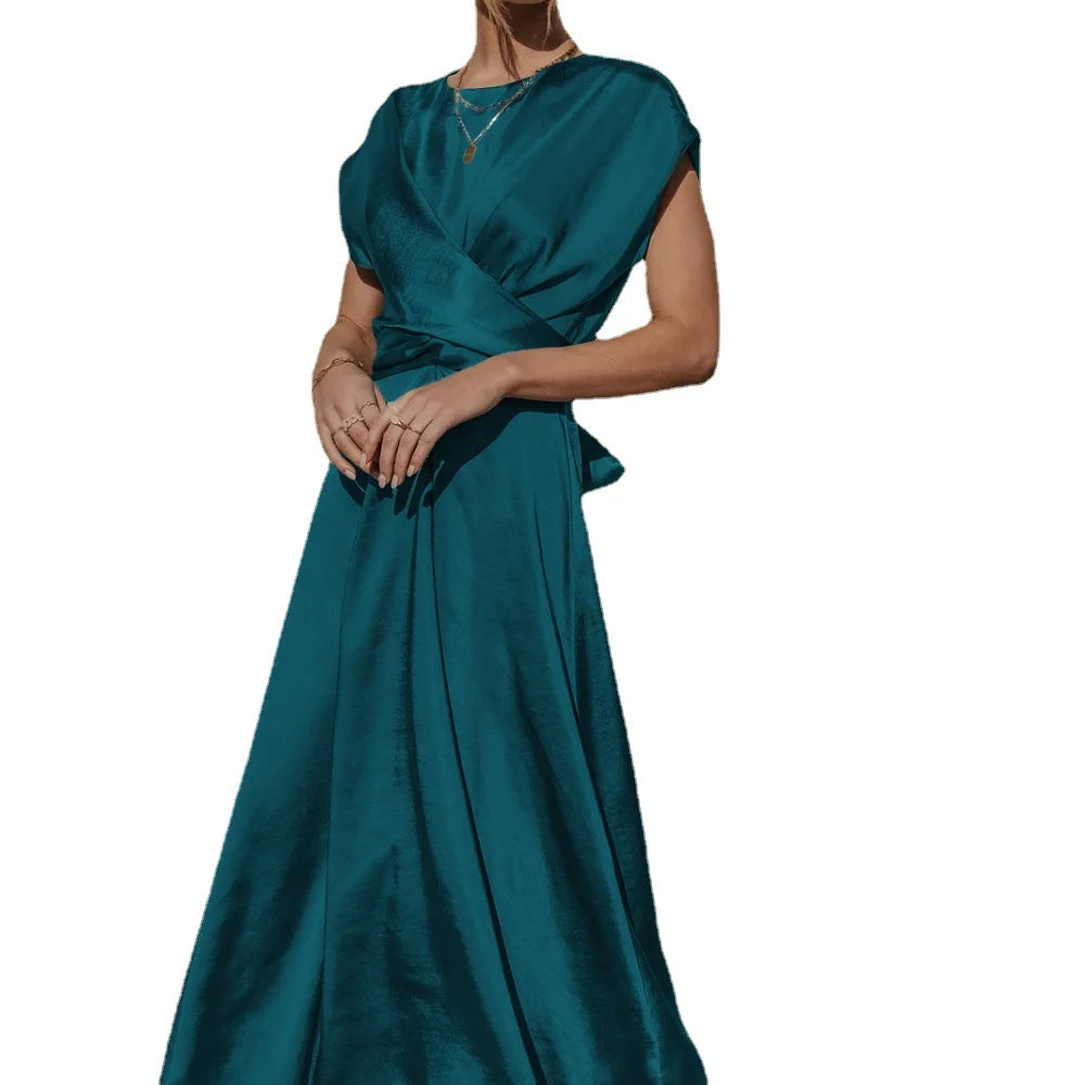 High Quality  High-end Satin Binding Elegant Drape Light Evening Dress