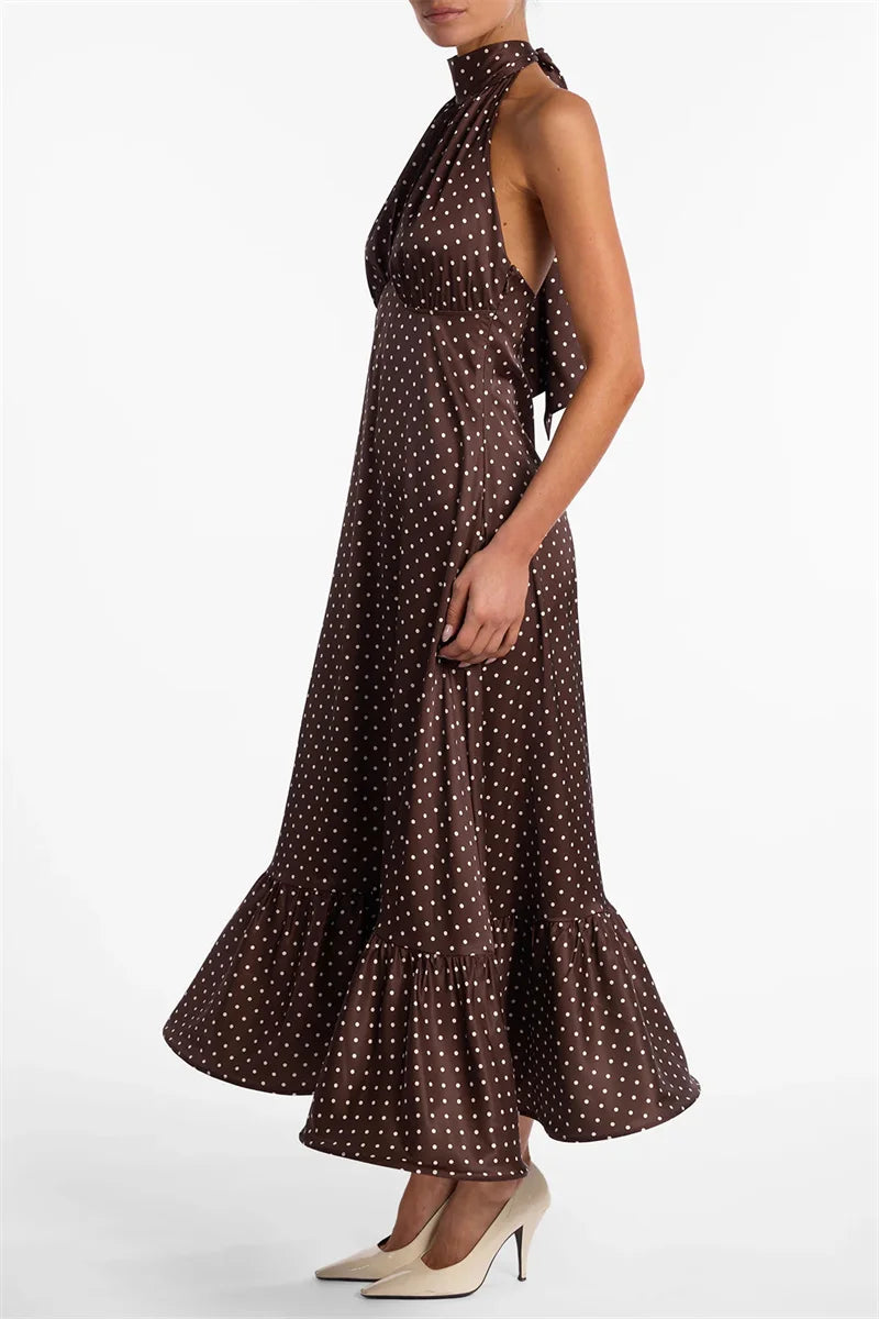 Polka Dot Ruched Ruffle Sexy Midi Dress
