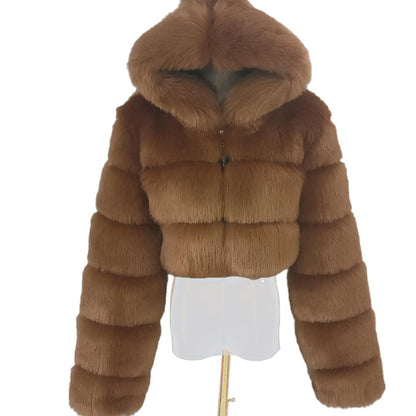 Fur Hooded Zipper Cropped