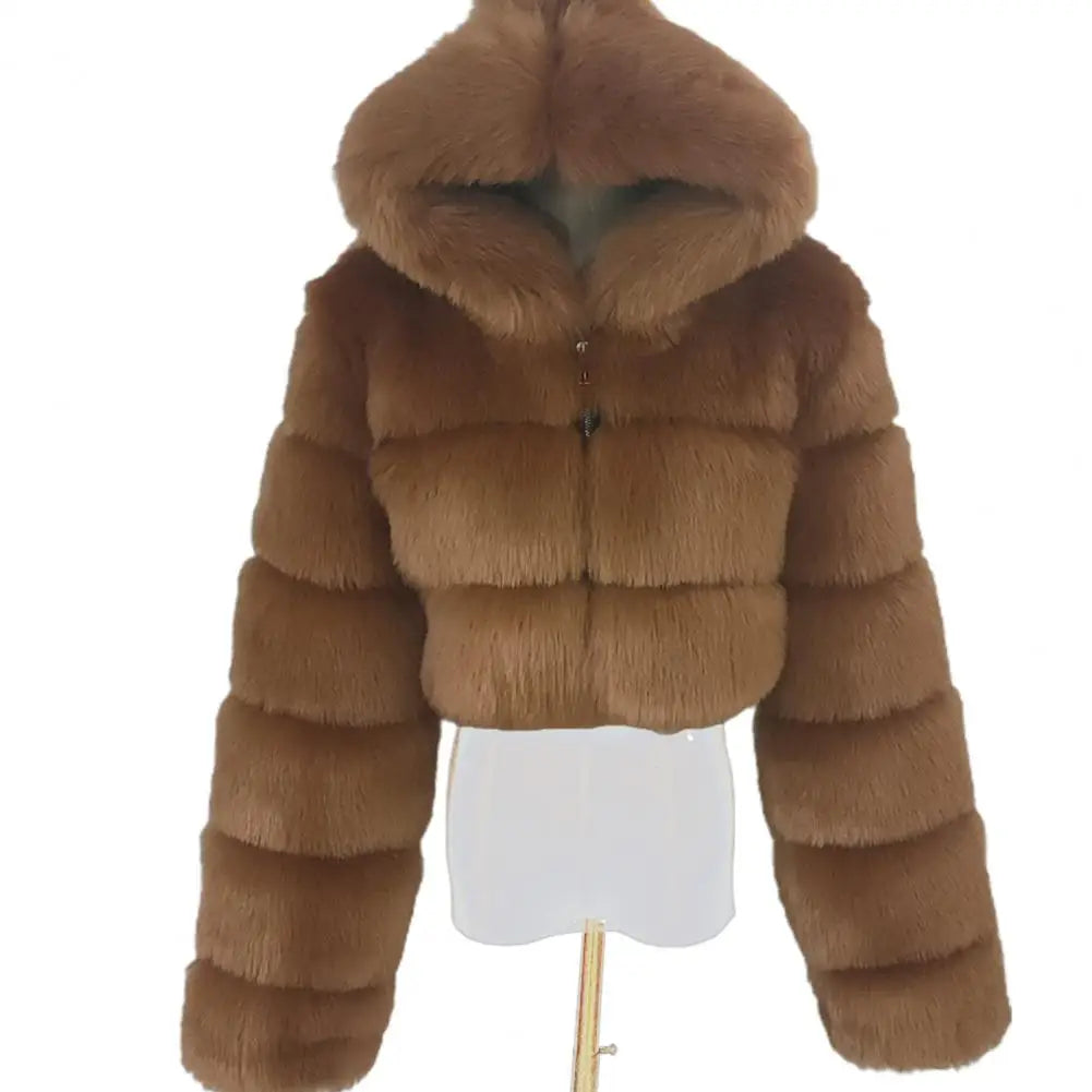 Fur Hooded Zipper Cropped