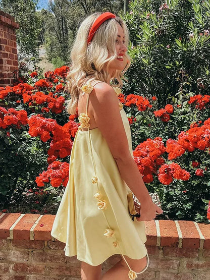 3d Flower Backless Beach Tassel Mini