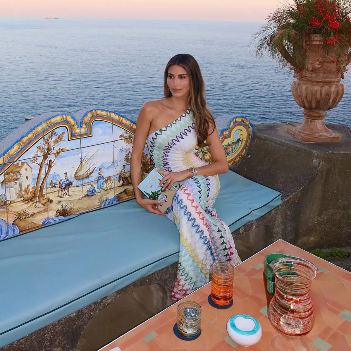 One Shoulder Dress Cutout Mesh Cover Up Colorful Print Swimsuit Coverup Bodycon Maxi Dress Beachwear Resortwear Outfits - Shellss