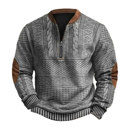 Long Sleeve Men Top Men's Rhombus Texture Patchwork