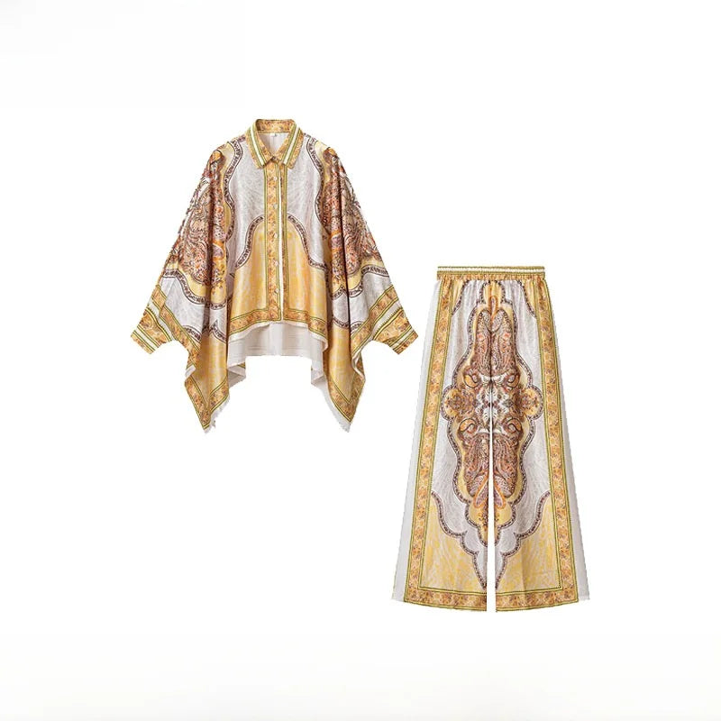 Early Autumn New Arrival Women's Fashion Simple Versatile Casual Print Set Long Sleeve Button up Polyester Fiber Two-Piece Set - Shellss