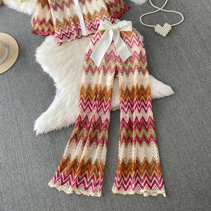 Retro Hollow out Wave Knit Set