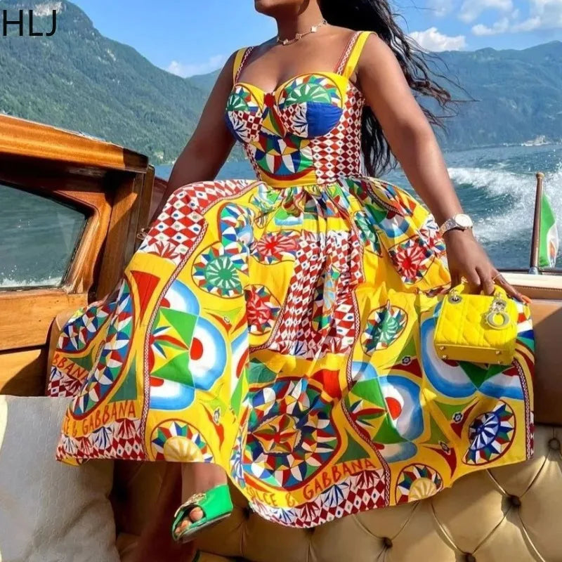 Multicolor Dolce Print Yellow Long Dress