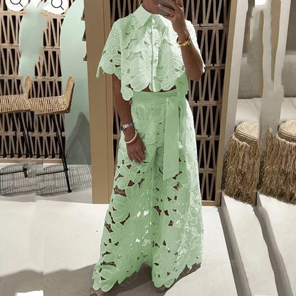 Lace Embroidery Pant Set