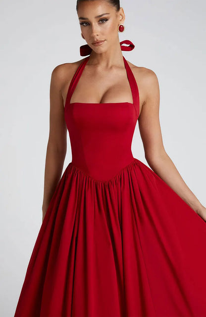 Red Midi Mesh Back Bandage Halter