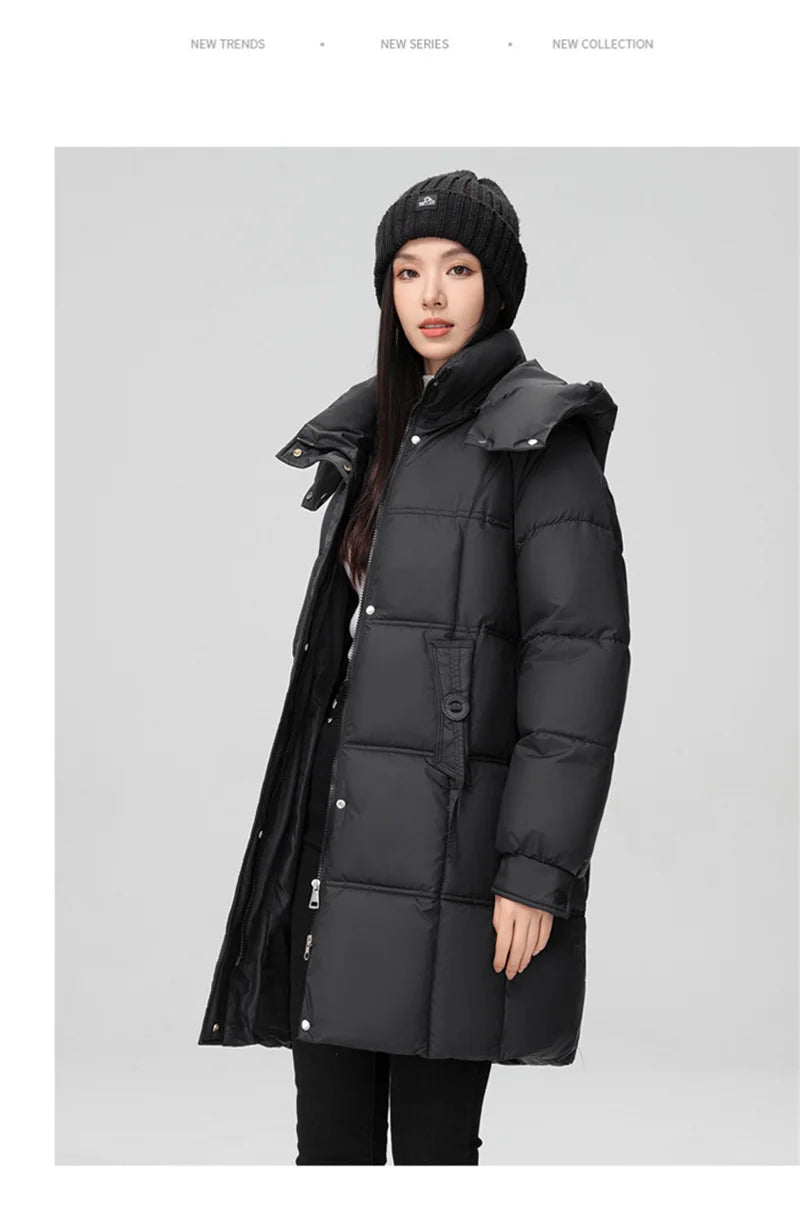 Winter Women Jacket Mid Long Hooded