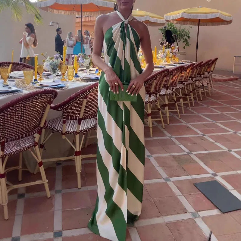 Green Striped Halter neck