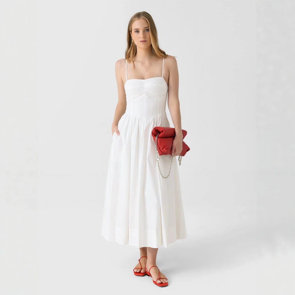 Ele High Waist White Dr JS Beautiful Beach Vaion Gown with Soft Light Filter Built-in Cotton Blend Svel X Ver... - Shellss