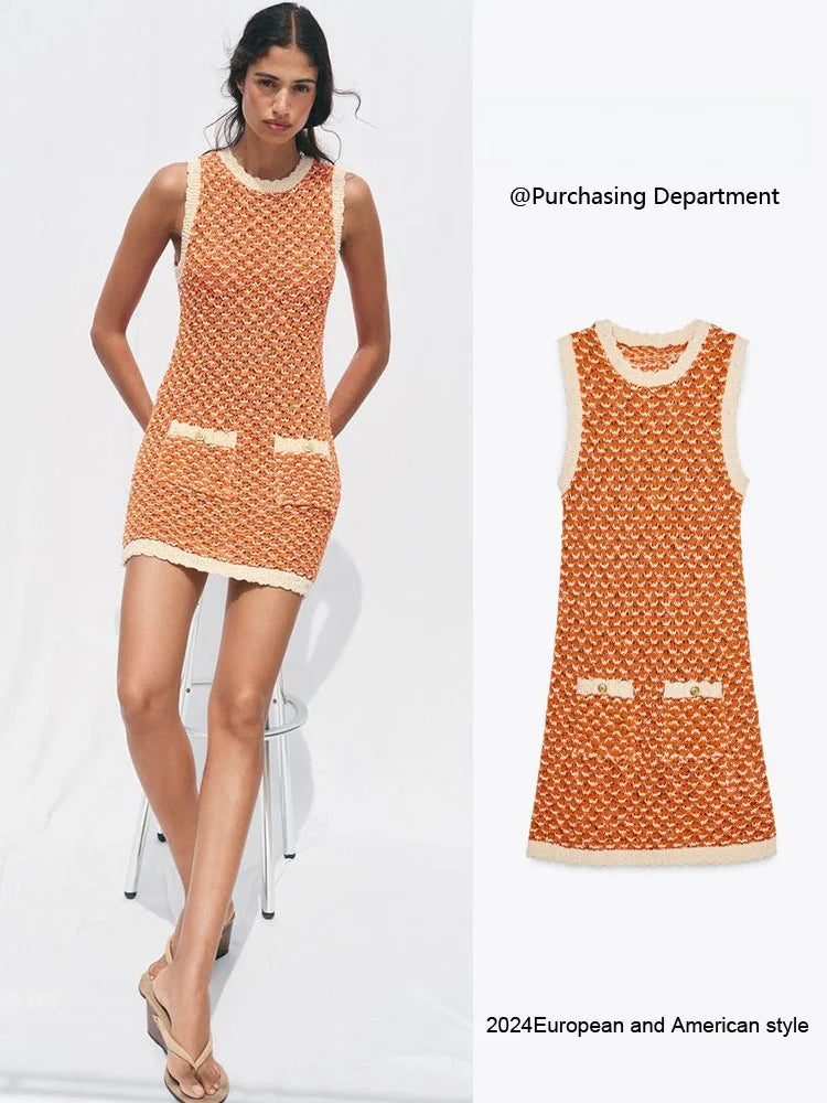 Summer New Arrival Women's Knitted  Dress round Neck Sleeveless Texture Classy Style Commute Fashion Single Piece