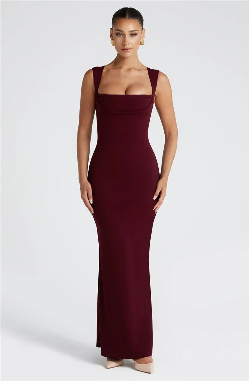 Square Collar Sleeveless Sexy Maxi Dress For Woman Fashion Spring Summer New High Waist Bodycon Club Party Long Dress - Shellss